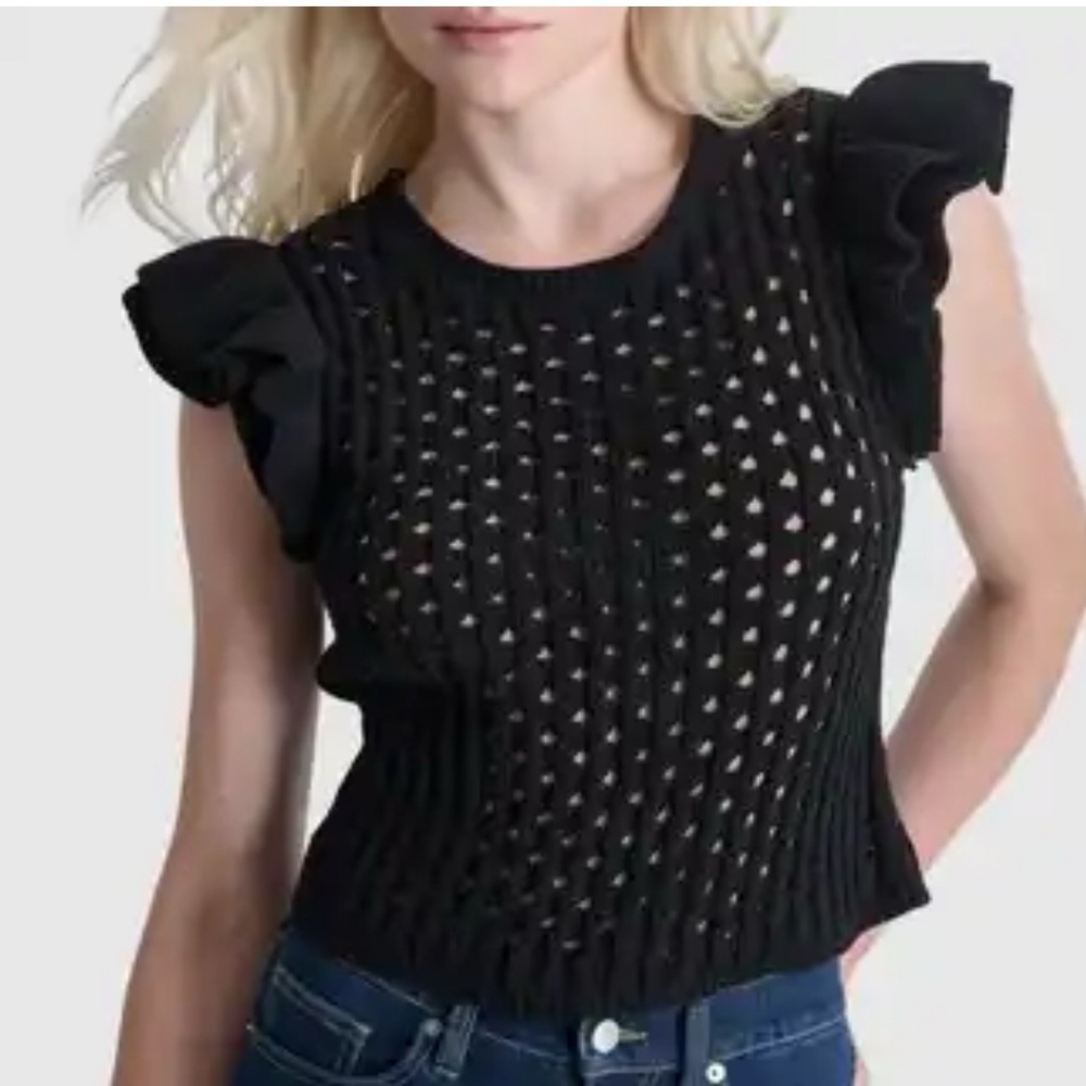 Zara Black Ruffled Knit Top M